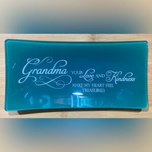Trinket Tray Dish Grandma By Abbey Press Green Glass 4.5”X9”